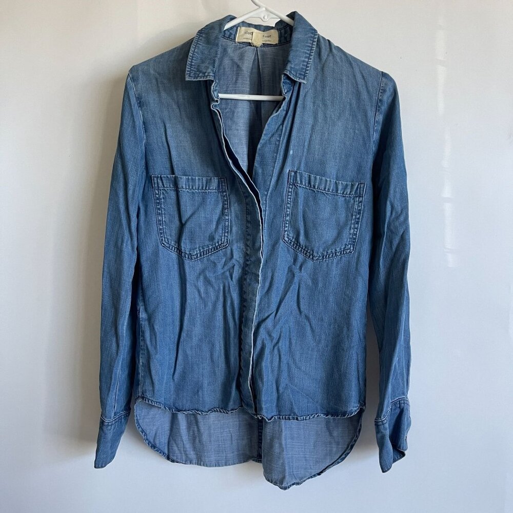 Cloth & Stone Womens XS Chambray Button-Up Shirt Blouse Top Blue Tencel Pockets